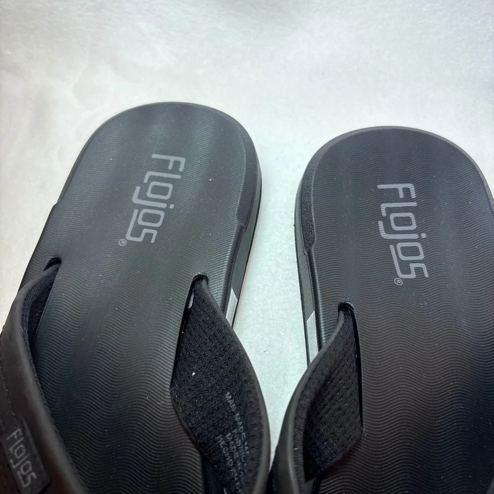 Flojos Mens Black Thong Sandals Flip Flops Size 11 Cushioned Beach Shoes